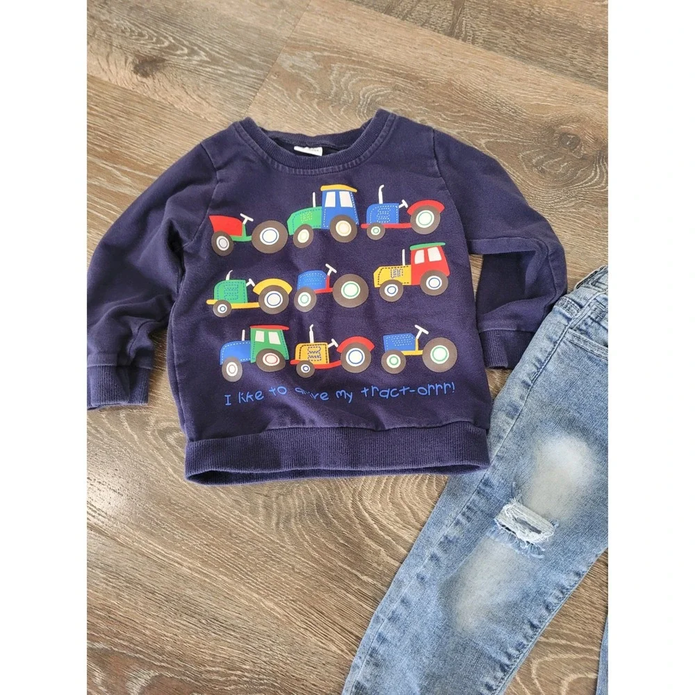 Little Bipsy Toddler‎ Boy 18-24M Tractor Sweatshirt Distressed Jeans Set #R